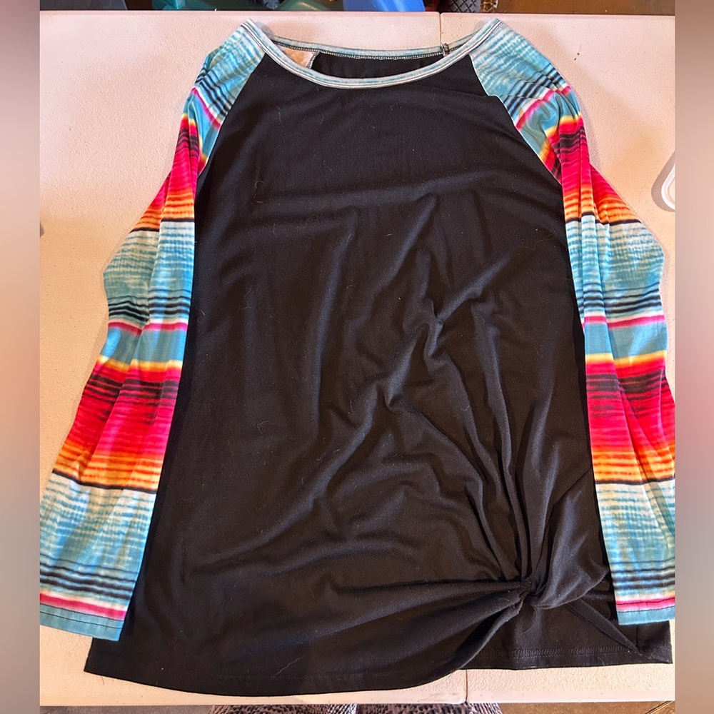 Colorful Striped Sleeve Women's Top